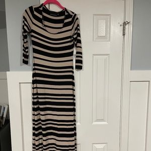 Black & Cream Floor Length Fitted Dress